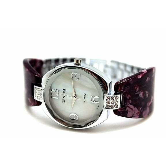 GENEVA WOMEN WATCH ROUND FACE FANCY BRACELET WITH NATURAL GRANITE COLOR