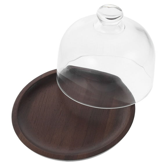 OUNONA Wooden Dessert Tray with Glass Dome Wood Cake Stand with Lid Cake Plate Cake Holder Cake Platter for Displaying and Serving Cakes