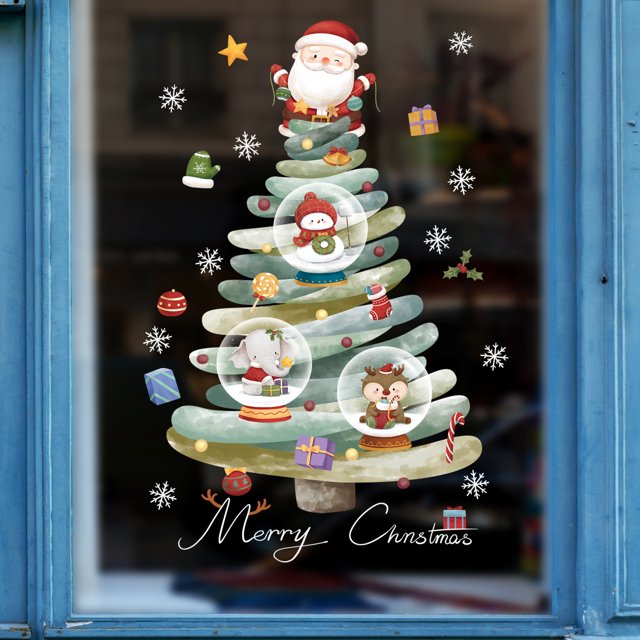 Pegatinas navideñas para ventana, muñeco de nieve, Papá Noel, calcomanías de pared, decoración navideña para el hogar, Año Nuevo 2025, decoraciones navideñas, regalos