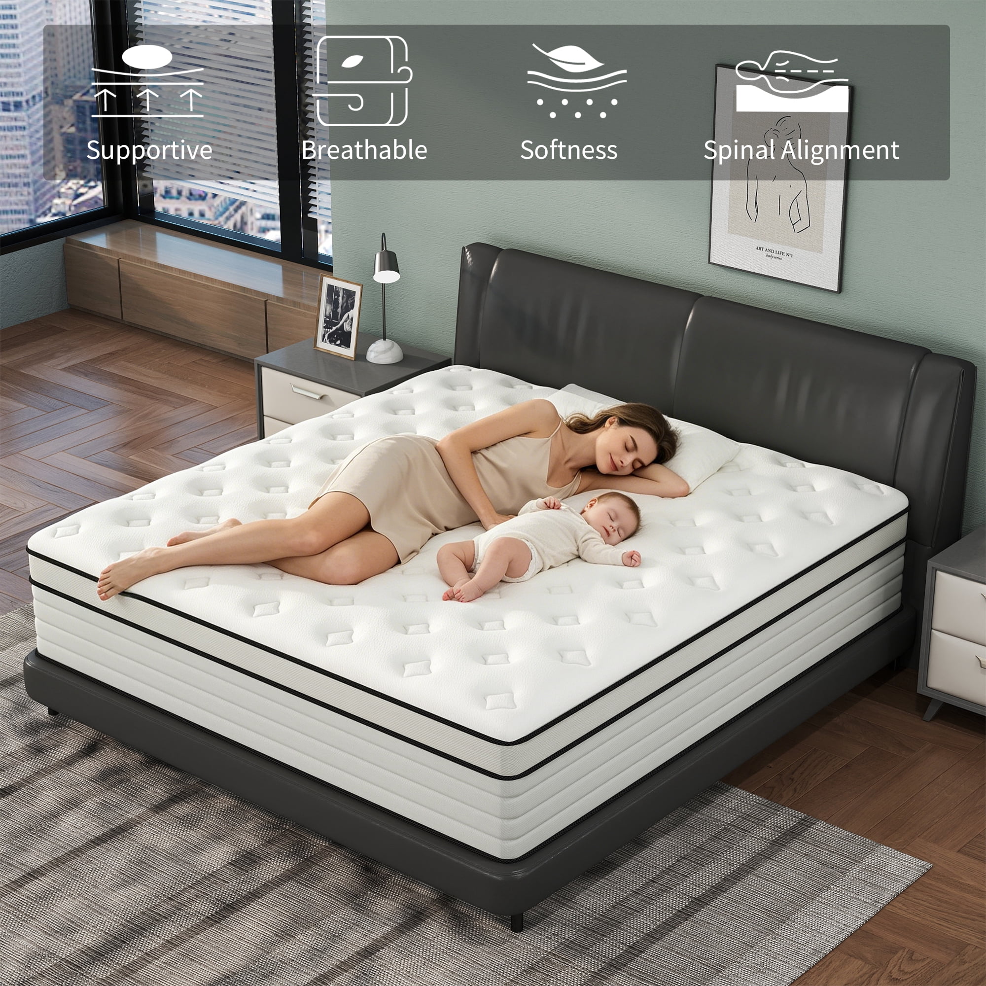 CICIMLU 14 inch King Mattress,Medium Firm Hybrid Mattress in a Box,Adult