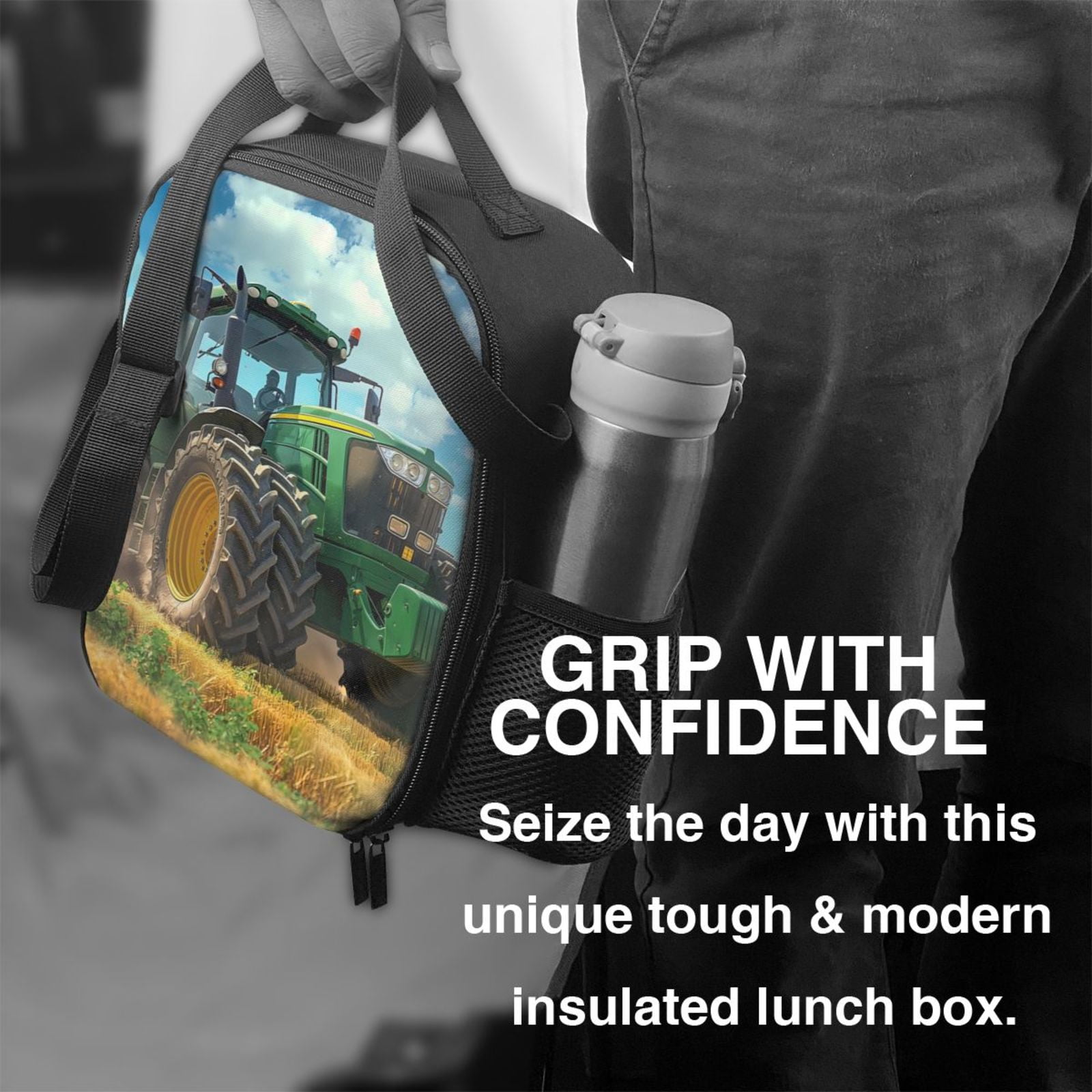 Ratiio Green Tractor Field Print Lunch Box - Reusable Lunch Bag Men Adult Women- Insulated LunchBox
