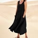 thumbnail image 2 of Vestido sin mangas de cuello redondo liso para mujer: corte holgado, tejido transpirable para primavera/verano/otoño, vestido largo con bolsillos, talla real., 2 of 7