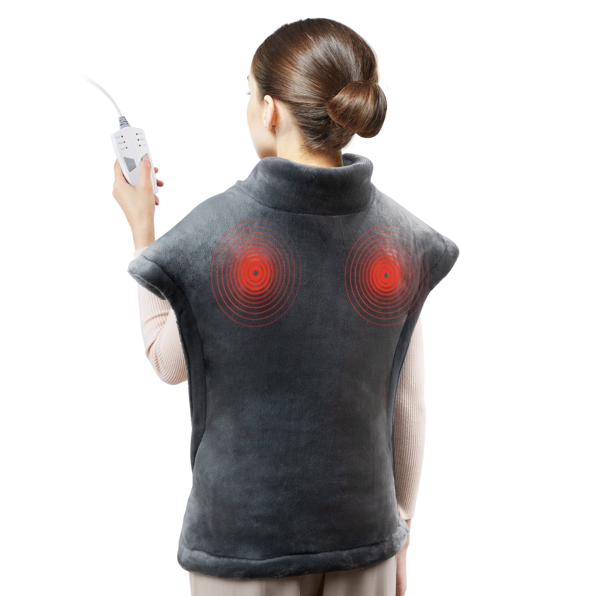 Heating Pad for Back Pain Relief, 24" x 29.5" Large Size Electric Heating Pad for Neck, Back, Shoulders with 3 Heat Levels, 6 Massage Settings, 2H Auto Shut-Off, Gray