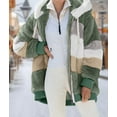 thumbnail image 6 of Womens Winter Fuzzy Fleece Jacket Hooded Color Block Patchwork Cardigan Coats Outerwear with Pockets Army Green XXXL, 6 of 9