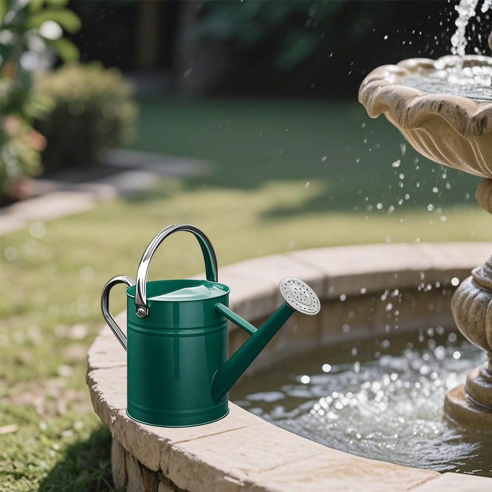 Metal Watering Can for Outdoor and Indoor Plants, Watering Can Decor, 1 Gallon - 005 GREEN STAINLESS STEEL HANDLE
