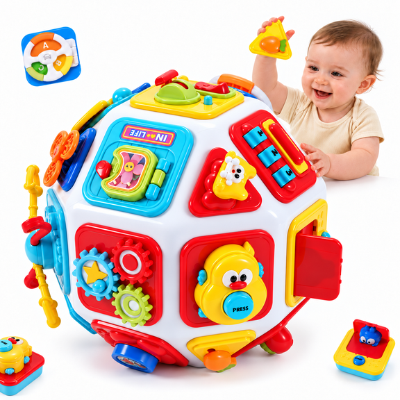 Yexmas 26-in-1 Montessori Baby Busy Cube, Toddler Activity Cube, Sensory Activity Toys for Toddlers, Early Educational Toys Gift for Boys Girls