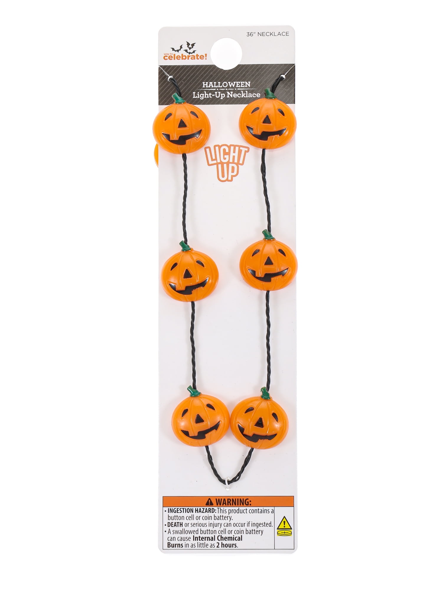 Way to Celebrate Halloween Jack-O-Lantern Light up Necklace Bundle, 5 Pack