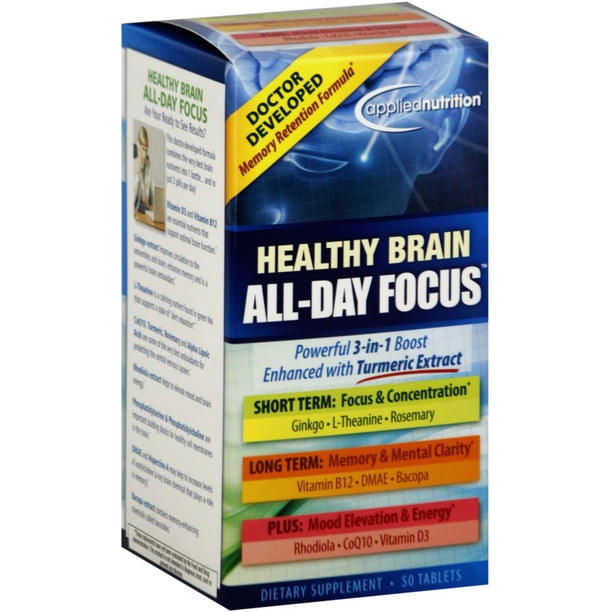 2 Pack Applied Nutrition Healthy Brain AllDay Focus Tablets 50 ea