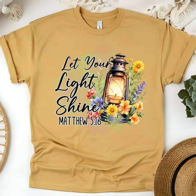 Let Your Light Shine Bible Verse Christian T-Shirt, Gold, Size 3XL