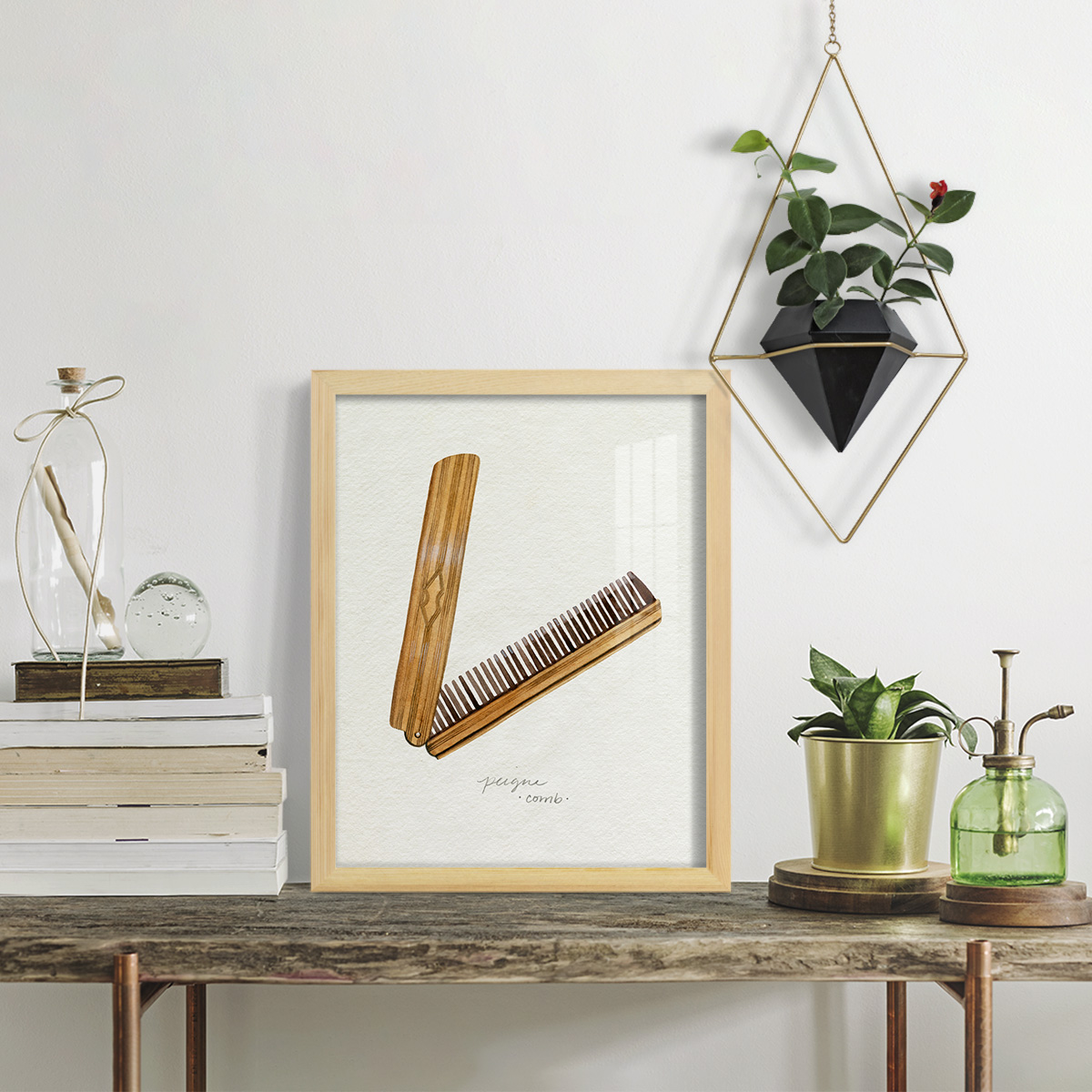 Gilded Toiletries IV - Framed Print w/glass - Natural Wood