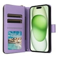 thumbnail image 5 of Compatible for iPhone 13 Wallet Case, Crossbody Strap PU Leather Folio Phone Cover, Zipper Handbag Purse with Card Holder Lanyard Flip Stand for iPhone 13, Purple, 5 of 10