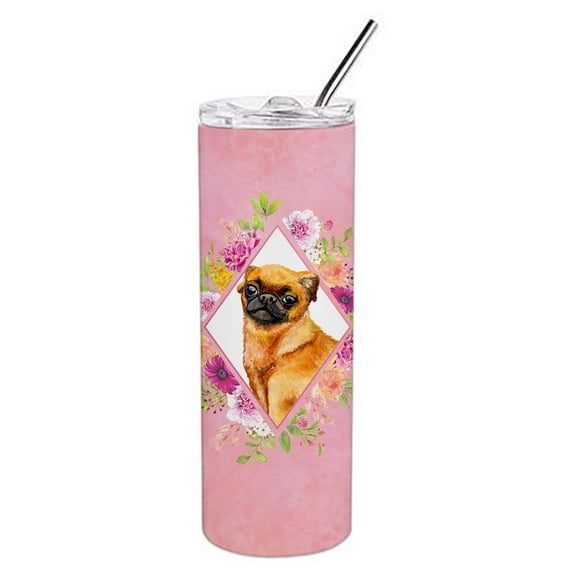 Carolines Treasures CK4185TBL20 Brabant Griffon Pink Flowers Stainless Steel 20 oz Skinny Tumbler 20 oz multicolor