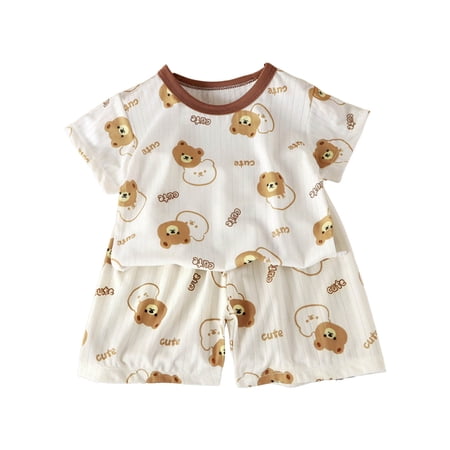 Staki Pajamas Set Girls Pajamas Short Sets 2 Piece Short Sleeve Summer Sleepwear for Kids 3T 4T 5T Coffee 4-5 Years