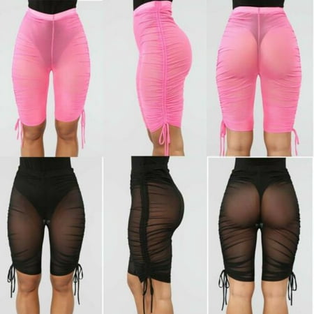 Womens Fishnet Pants See Through Out Leggings Shorts Outdoor Cycling