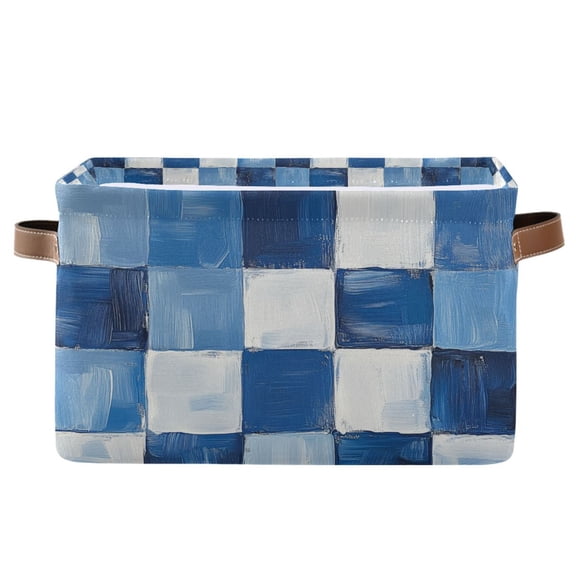 Yayeee Canvas Storage Basket with Handles for Shelves Fabric Bins Closet Organizer, Blue and Gray Plaid Pattern