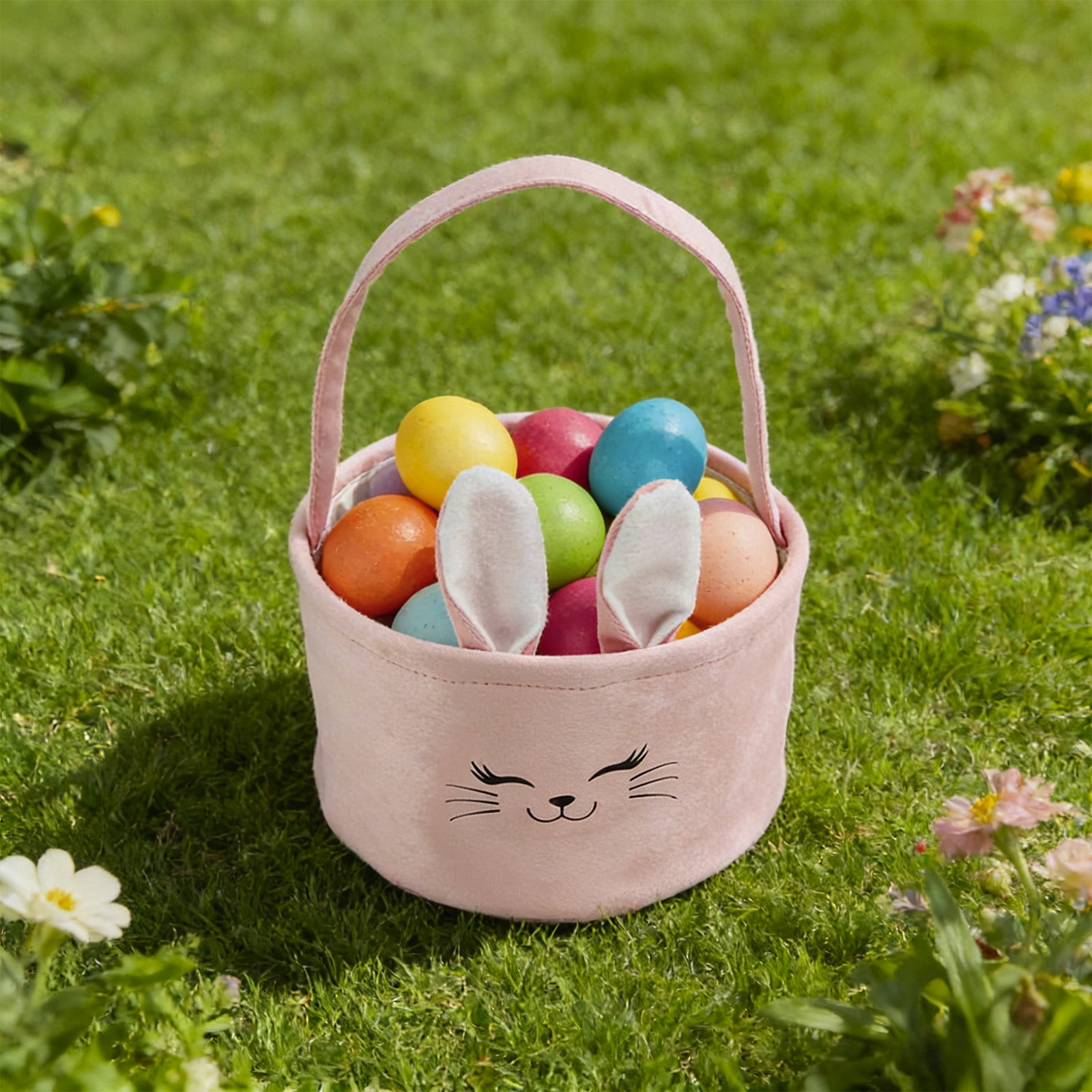 Lunxisen 1 Pcs Easter Bunny Basket with Ears for Easter Eggs Gifts and Treats Storage Holiday Decor