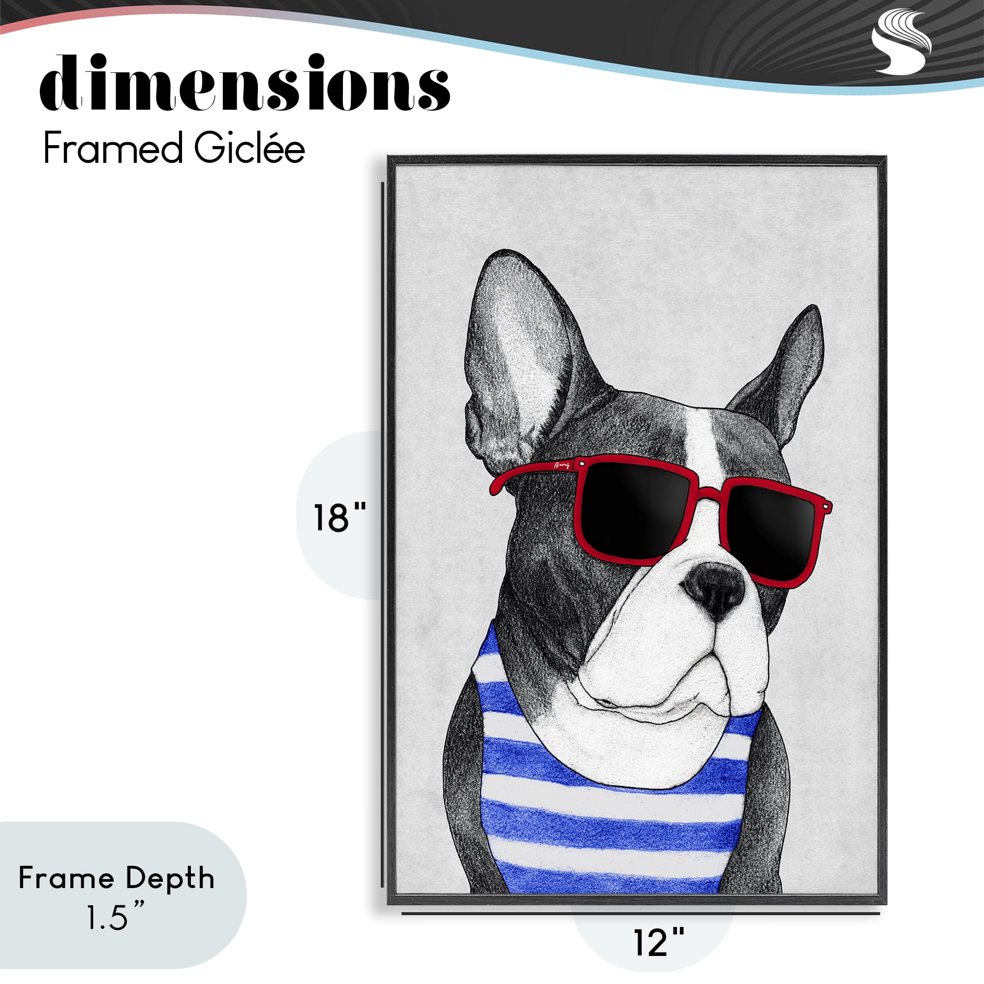 Stupell Industries Frenchie Summer Style Black Framed Giclee Art, design by Barruff