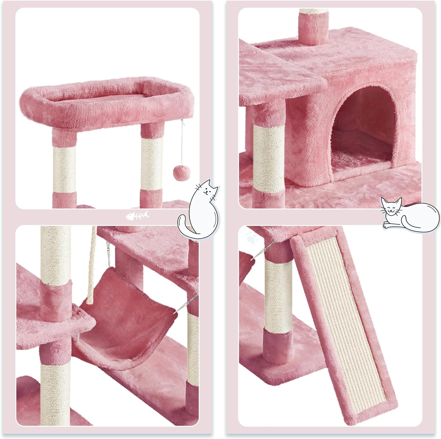 ZYPPP Cat Tree Cat Tower, 63in Multi-Level Cat Tree for Indoor Cats, Tall Cat Tree w/Sisal-Covered Scratching Posts & Condo, Cat Furniture Activity Center for Cats Kitten, Pink