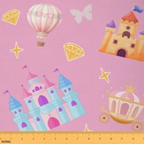 Homewish Cartoon Princess Castle Fabric by the Yard 1 Yard,Yellow Diamond Home Decor Fabric by the Yard,Pink Hot Air Balloon Sewing Fabric For Girls Teens,Ultra Soft Home Decor