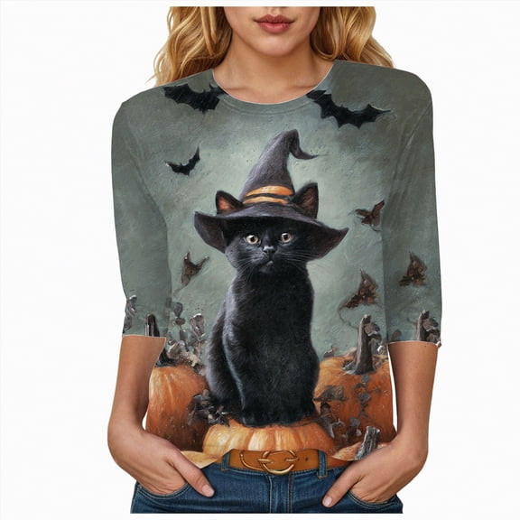 Godom Halloween Shirts for Women Fall Tee Shirt Classic Halloween Printing Tops