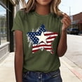 thumbnail image 2 of Womens Short Sleeve T Shirts Stars and Stripes 250th Anniversary USA Print Crew Neck Summer Casual Soft Tee Tops Army Green L, 2 of 5