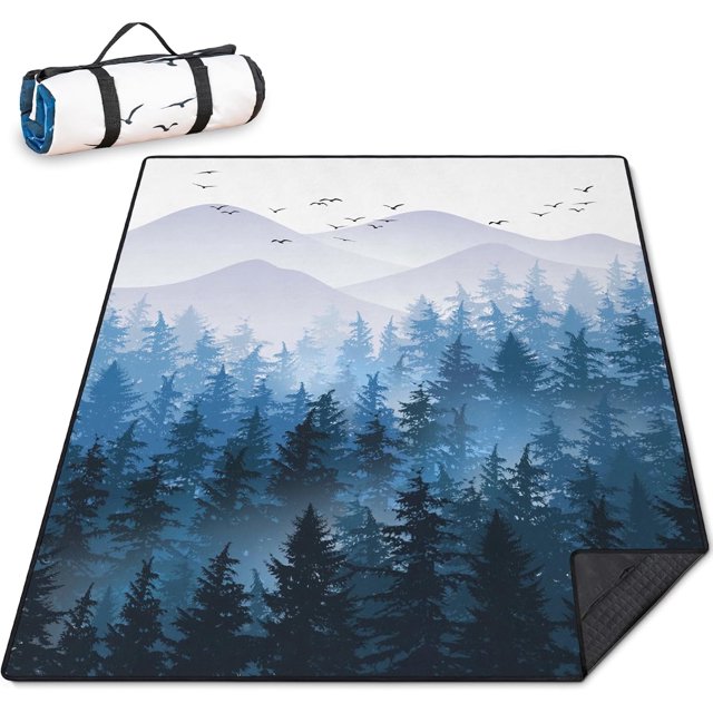 Forest Picnic Blankets Waterproof Foldable Picnic Blanket 80"x 80" Picnic Mat 3-Layer Thicking Outdoor Picnic Blanket Sandproof Lightweight Beach Picnic Blanket with Strap Machine Washable