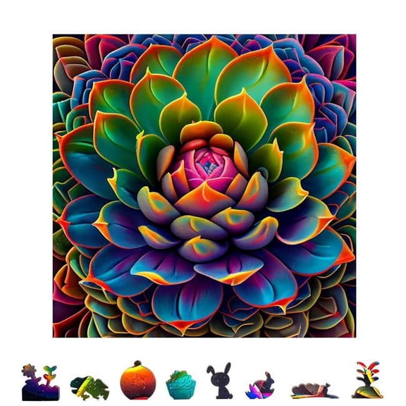 ZenChalet Puzzles ZCPSSW500 Simply Succulent Wooden Puzzle, Multi Color - 500 Piece