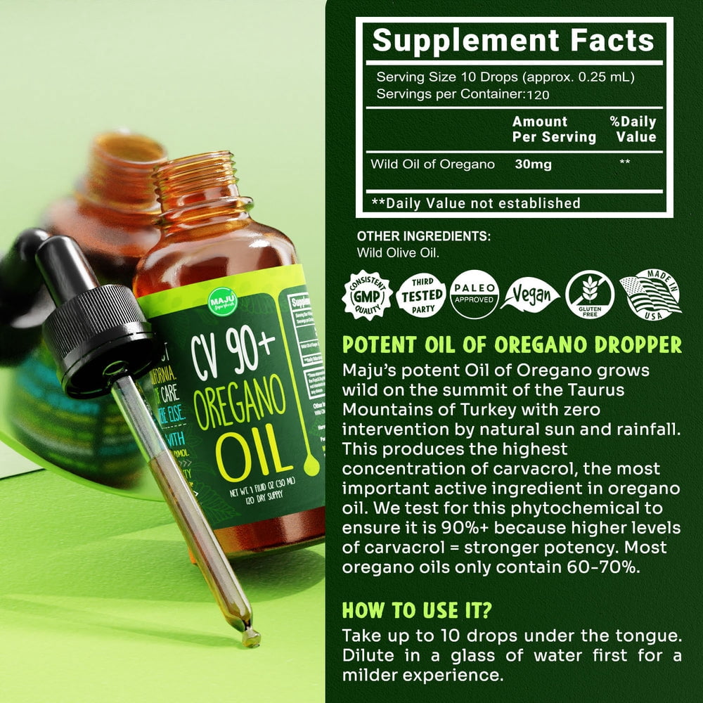 Maju Superfoods Oregano Oil Herbal Supplement High Carvacrol Liquid Dropper Gluten-Free Vegan 1 Count 1 Fl Oz (30ml)