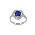 thumbnail image 1 of Heart Halo Round Simulated Sapphire Cubic Zirconia Ring Sterling Silver 925, 1 of 2