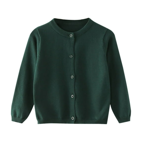 Coerni Girls Long Sleeve Cardigan Kids Casual Open Front Chunky Sweater Fall Outerwear Crewneck Knit Uniform Cute Soft Cotton Coat