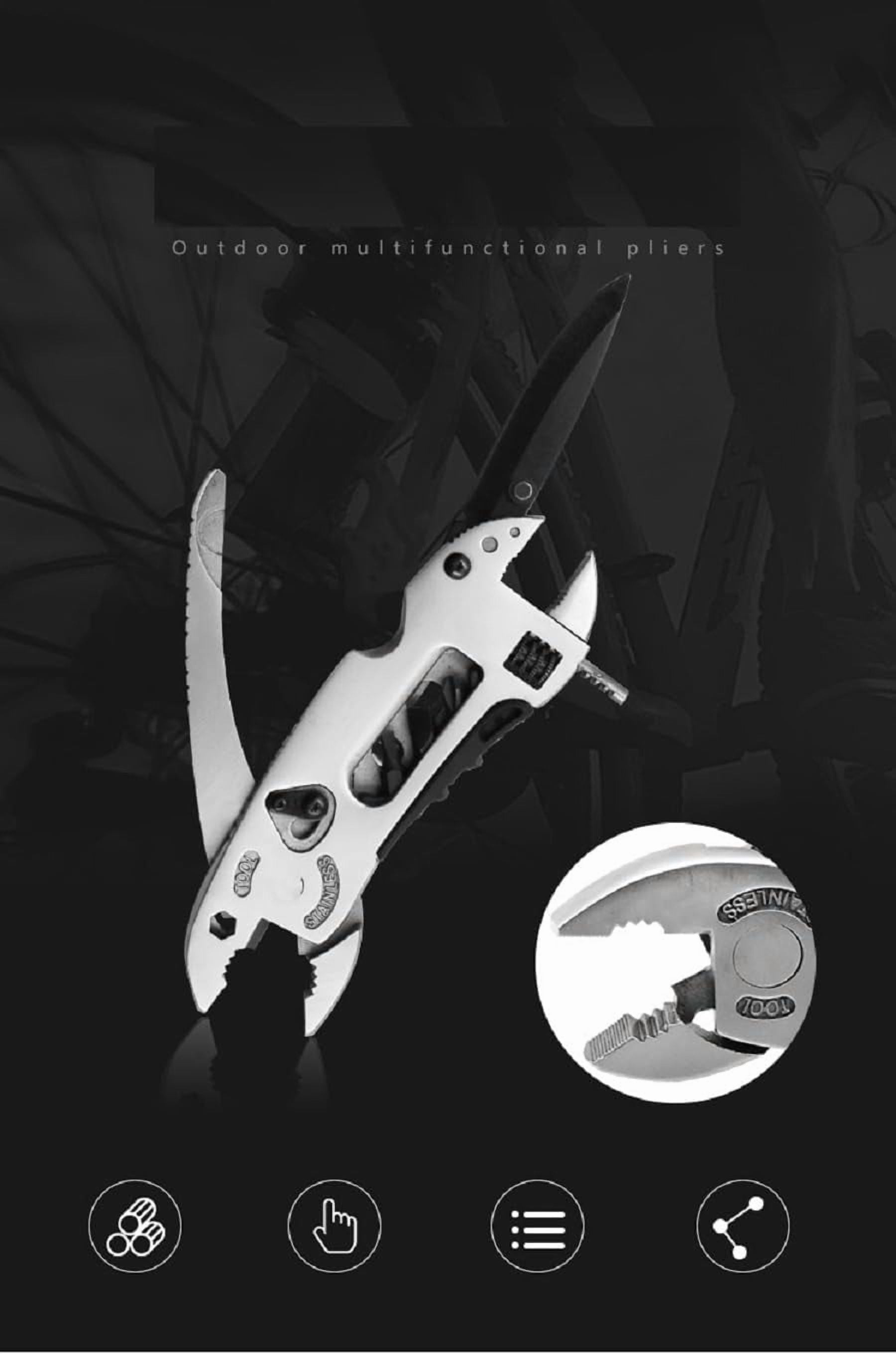 RGHJAR-Buyohlic Multitool Wrench with 7 Tools/Pliers/Wire Cutter/Flat Screwdriver Adjustable Multi Purpose Stainless Steel Tool
