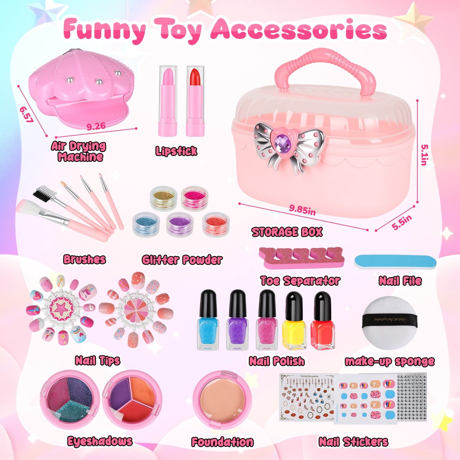 Flooyes Pretend Play Kids Colorful  Nail Toys Set, Shell Makeup Toy Kit for Little Girls Age 7-12 , Idea Birthday Gift for Kids 3-12