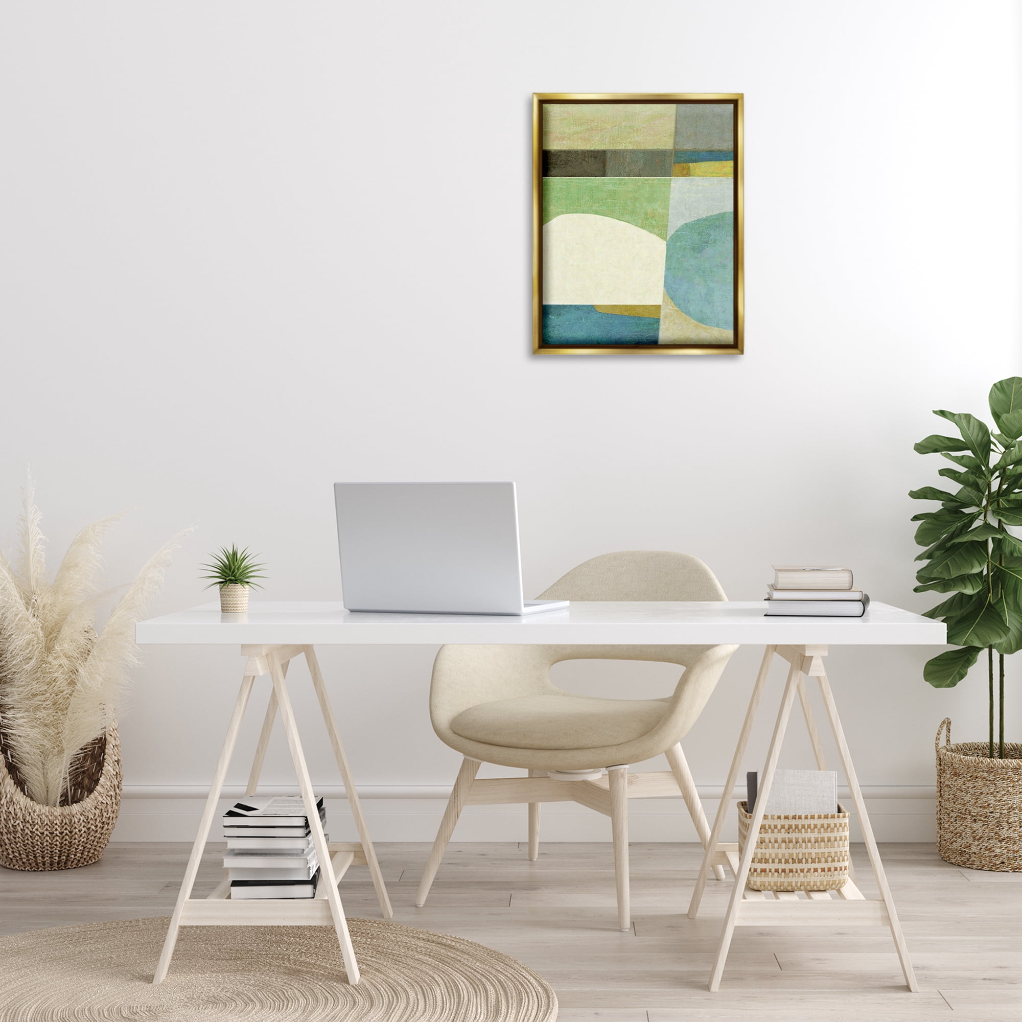Stupell Industries Subtle Shapes Collage Abstract Painting Gold Floater Framed Canvas Art Print Wall Art, 17 x 21