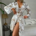 thumbnail image 2 of Puliio Robes For Women Satin Lace Sexy Cardigan Bathrobe Robe Soft Cozy Nightgown,Size S, 2 of 8