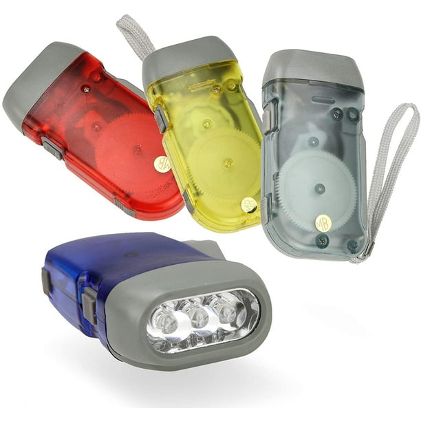 Linterna de manivela Manual Squeeze Power Light Pack de 4 linternas LED sin batería para emegency Hurricane Storm Backpacking, Camping