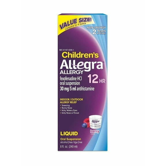 Allegra Children's Allergy 12 Hour Non-Drowsy Oral Suspension, Berry Flavor 8 oz (Pack of 3)