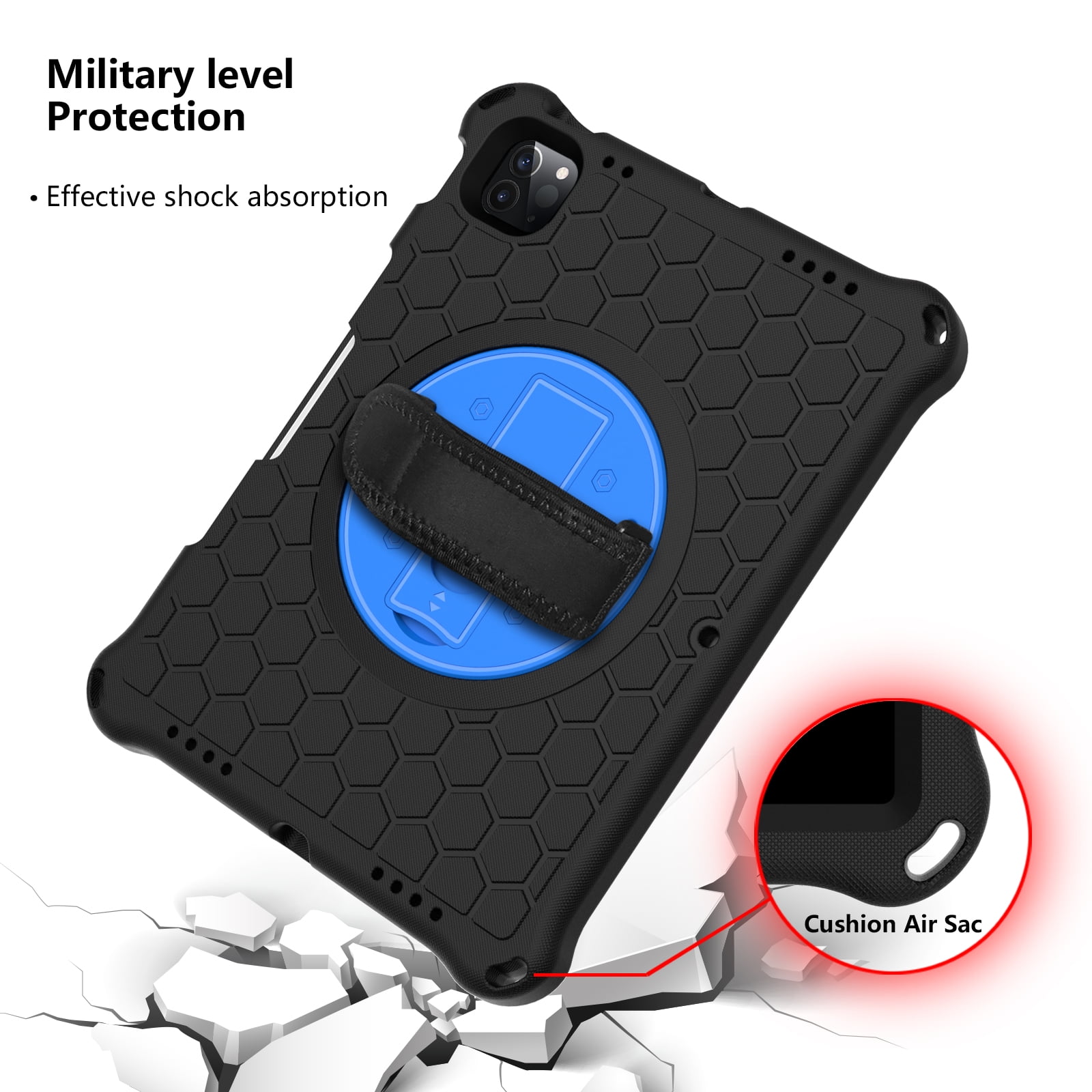 Allytech iPad Air 4th Gen Case, iPad Pro 11 2021 Case, iPad Pro 11 Case 2020/2018, Drop Protection Shockproof Shoulder Strap Pencil Holder Kickstand Case Cover for Apple iPad Air 4 10.9,Black/Blue