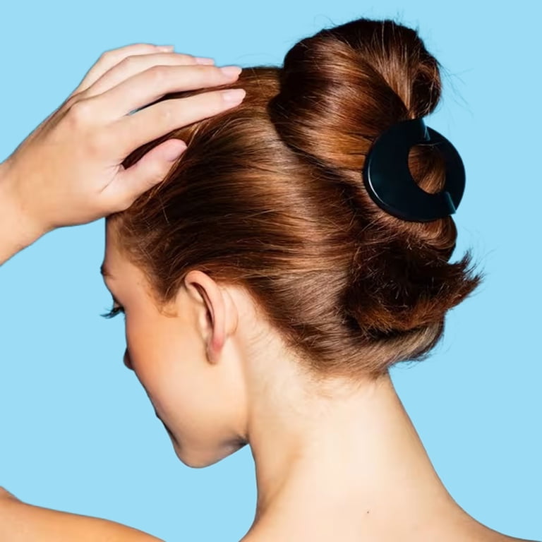 Gimme Beauty Lay Flat Claw Clip for Medium Hair, Curved Comfort Fit - Black and Cream - 2 Count