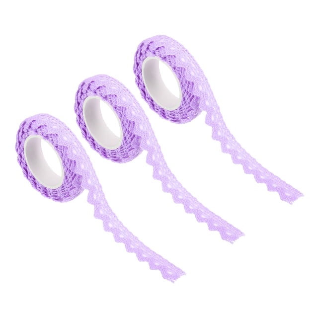 Unique Bargains 0.6' Wide 2 Yards Self Adhesive Lace Tape Ribbon Stickers Masking Cotton Decorative for Craft, Purple 3 Pcs