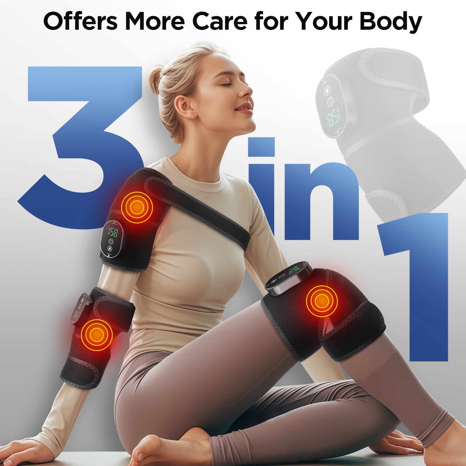 Cordless Heated Knee Brace Wrap with 6-Speed Heating, Portable & USB Rechargeable Heating Pad for Knee Shoulder Elbow, 4-Gear Timing, Black