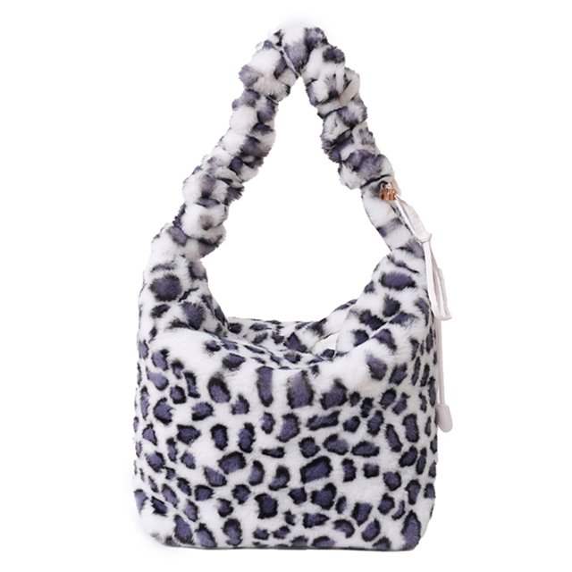 B-01 Bolso hombro para mujer bolso felpa otoño e invierno bolso axila con leopardo versátil bolso masa alta gama (estampado leopardo blanco) leopardo blanco