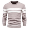 thumbnail image 1 of MIASHUI Chandail Décontracté à Rayures pour Hommes, Col Rond, Manches Longues, Ajustement Confortable, Fil Doux Beige,G, 1 of 2