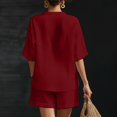 thumbnail image 4 of ZIXKCGDSE Women 2 Piece Linen Short Sets V Neck Pullover Shirt and Shorts Summer Outfits Size L2, 4 of 4