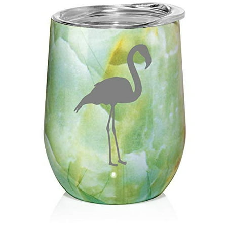 

12 oz Double Wall Vacuum Insulated Stainless Steel Marble Stemless Wine Tumbler Glass Coffee Travel Mug With Lid Flamingo (Turquoise Green Marble)