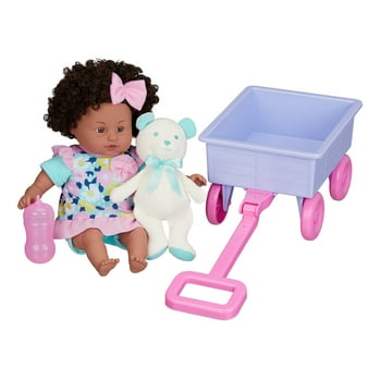 My Sweet Love 13" Baby Doll and Wagon Play Set, Dark Skin Tone, Pink & Teal, 6 Pieces Included