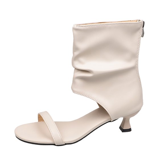 Xijirk Women's Sandals Open Toe Design with Back Zipper Stiletto Heels Casual Wear Women's Sandals for Spring Summer with Pants Dresses Elegant Look,Beige,7