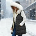 thumbnail image 5 of Busydd Womens Vest Fashion Solid Color Sleeveless Puffer Vest Comfy Warm Hooded Long Women's Outerwear Vests Plus Size Vest for Women with Pockets and Detachable Hat Collar L, 5 of 9