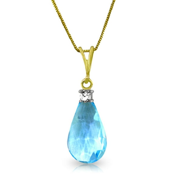 Galaxy Gold 14K Solid Yellow Gold 22" Necklace with Natural Blue Topaz and Diamonds, 14"-24" Sizes, December Birthstone, Symbol of Calm