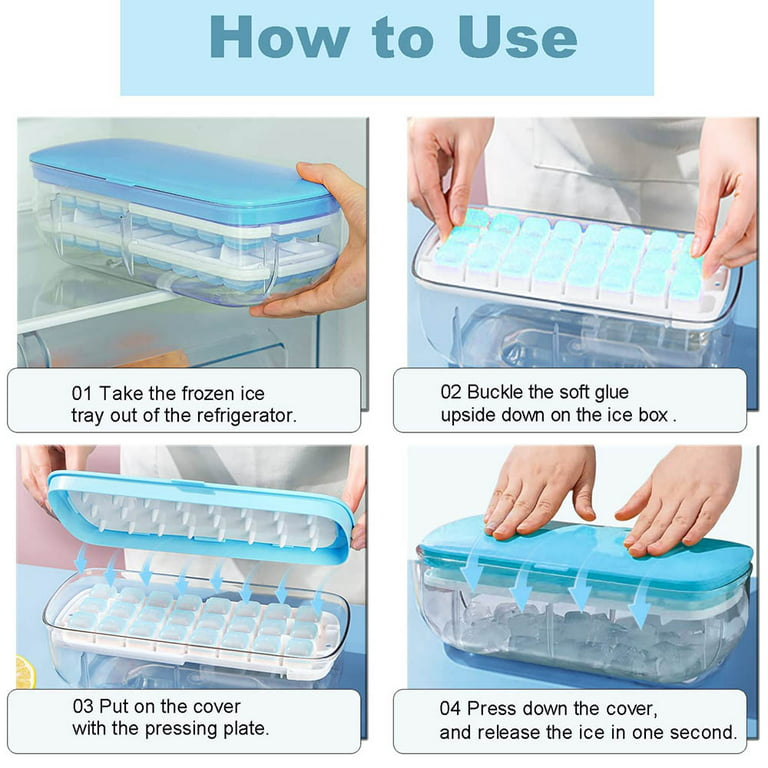 Ice Cube Tray With Lid and Bin|55 Nugget mini Ice Tray| Flexible Ice Cube  Molds Comes with Ice Container, Scoop and Cover - Blue