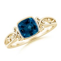 ANGARA Natural Cushion 1.1 ct London Blue Topaz Solitaire Ring in 14K Yellow Gold for Women (Size-6mm) | November Birthstone, Anniversary, Jewelry Gift for Women | Natural London Blue Topaz Ring
